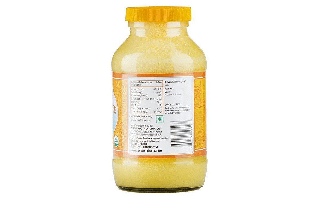 Organic India Organic Ghee, Pure Cow Ghee   Jar  500 millilitre